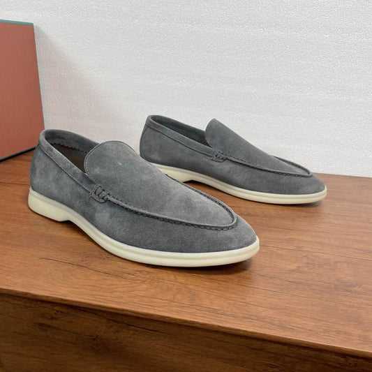 Gray Suede Slip-On Loafers